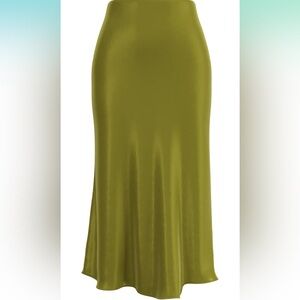 Silk Satin High Waist Olive Green Skirt